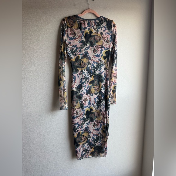 Elizabeth and James Gosling Mesh Printed Multi Color Midi Bodycon Dress small - Picture 3 of 4